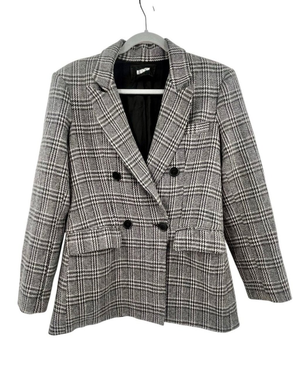 REFORMATION Women's Black Gray Houndstooth Double Breasted Blazer Small